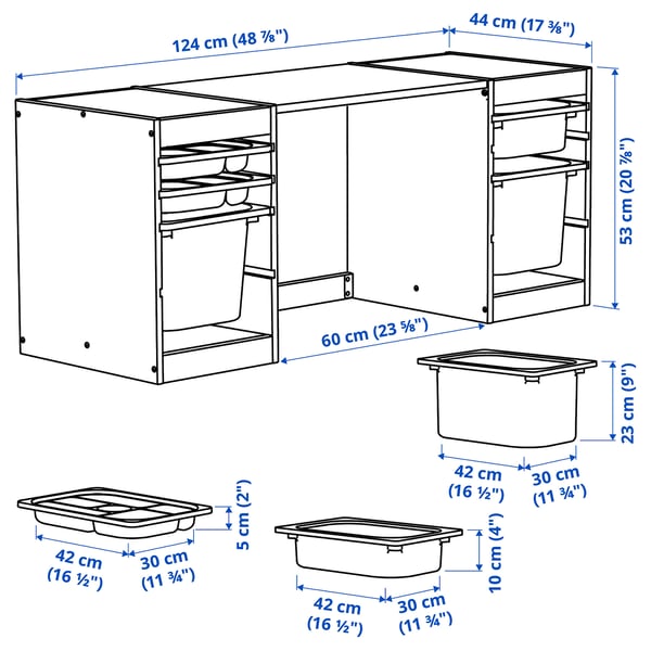 Illustration with measurements for the product: TROFAST.