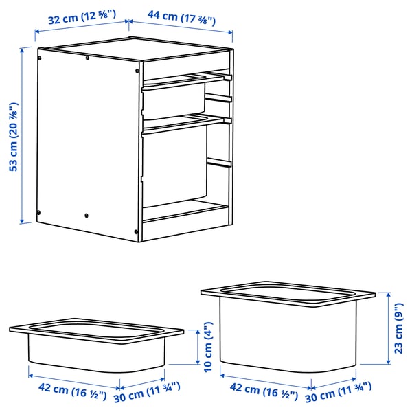 Illustration with measurements for the product: TROFAST.
