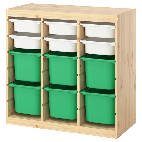 TROFAST Storage combination with boxes, room divider light white stained pine/white bright green, 93x44x91 cm