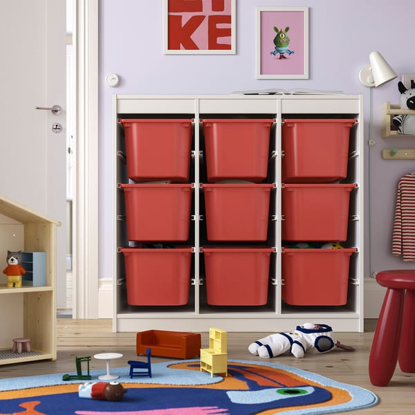 TROFAST Storage combination with boxes, room divider/white red, 99x44x95 cm