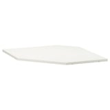 A white UTRUSTA shelf, rectangular, made of melamine with a sturdy frame, designed for corner cabinets.