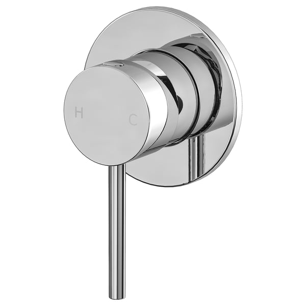 The VALLAMOSSE chrome tap. It has a round, sleek design with two control knobs, mounted on a metallic base. It is made of chrome-plated brass.