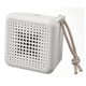 A white, cubic VAPPEBY bluetooth speaker with a braided hanging loop, featuring a grid of holes for sound output and a sleek, modern design.