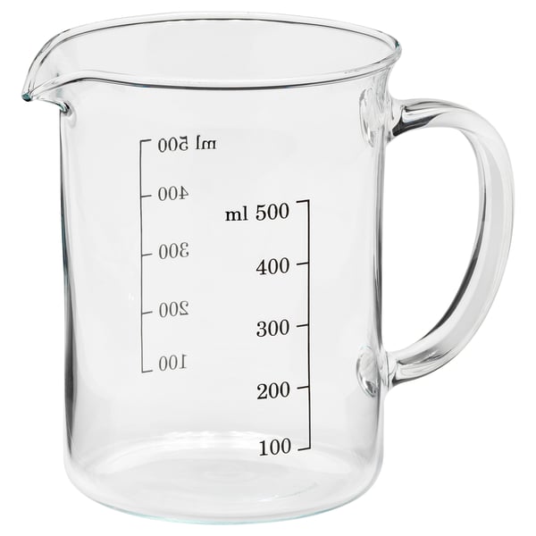 Translucent glass VARDAGEN measuring jug, clear markings, handle, heat-resistant, kitchen tool.