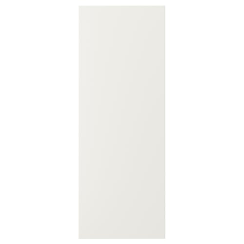 A VEDDINGE white cabinet door with a smooth, minimalist design, made from fiberboard and painted with polyurethane and acrylic finishes.