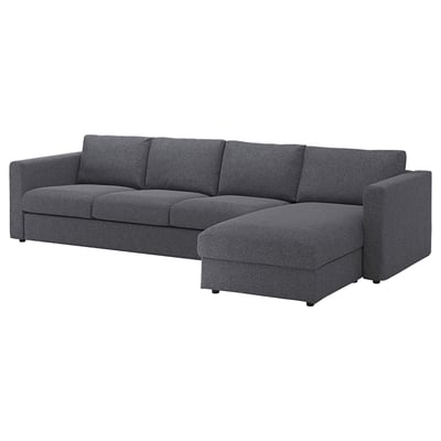 VIMLE dark grey l-shaped sofa, modern design, fabric with right chaise and storage, ideal for cosy living spaces.