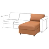 An orange VIMLE sectional sofa with storage chaise and white arms.