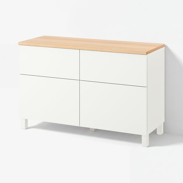 BESTÅ تشكيلة تخزين مع أبواب/ أدراج, أبيض/Lappviken/Stubbarp أبيض, 120x42x76 سم