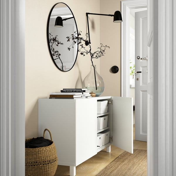 BESTÅ تشكيلة تخزين مع أبواب, أبيض/Laxviken/Stubbarp أبيض, 120x42x74 سم