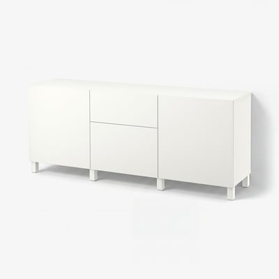 BESTÅ تشكيلة تخزين مع أدراج, أبيض/Lappviken/Stubbarp أبيض, ‎180x42x74 سم‏