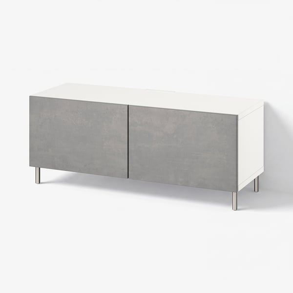 BESTÅ طاولة تلفزيون مع أبواب, أبيض/Kallviken/Ösarp رمادي غامق, 120x42x48 سم