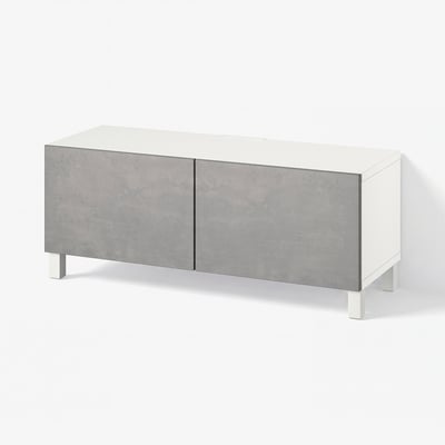 BESTÅ طاولة تلفزيون مع أبواب, أبيض Kallviken/Stubbarp/رمادي غامق, ‎120x42x48 سم‏