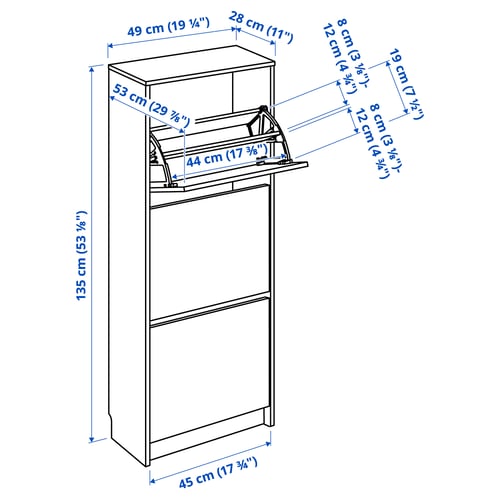 BISSA خزانة أحذية بـ 3 حجيرات, أسود-بني, 49x28x135 سم