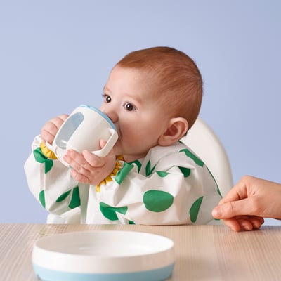 BÖRJA كوب طفل مع غطاء, أبيض/أزرق