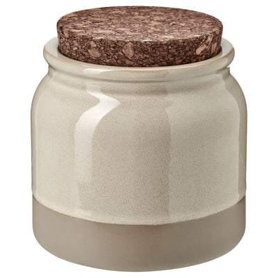 BRUGDHAJ برطمان بغطاء, بيج, 1 ل
