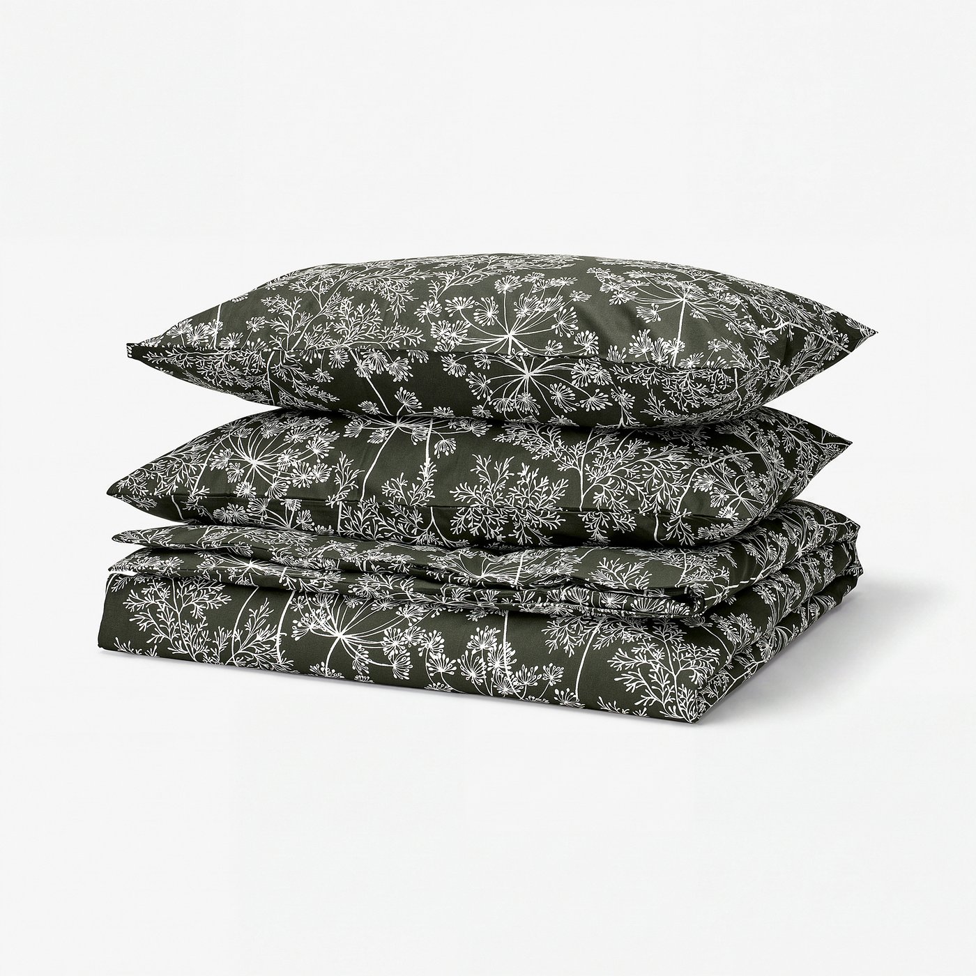 DAGGBJÖRNBÄR غطاء لحاف و ٢ غطاء مخدة, أخضر غامق/نقش زهور, ‎240x220/50x80 سم‏