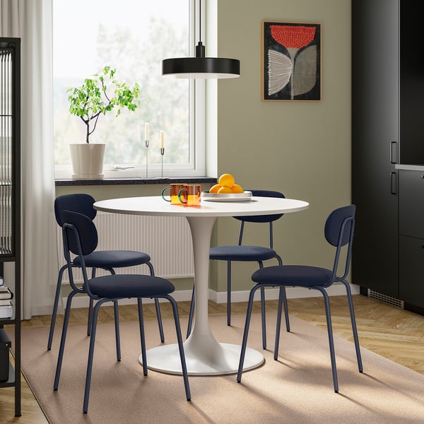 DOCKSTA / SANDSBERG طاولة و 4 كراسي, أبيض/Remmarn أزرق غامق, 103 سم