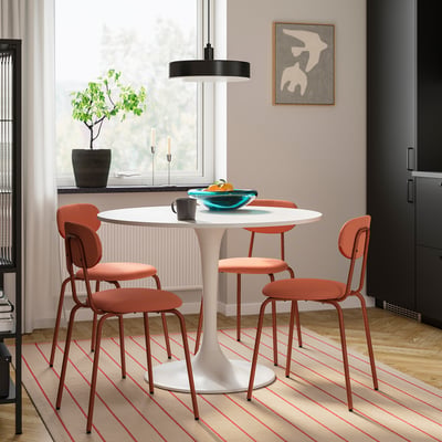 DOCKSTA / SANDSBERG طاولة و 4 كراسي, أبيض/Remmarn بني-أحمر, 103 سم