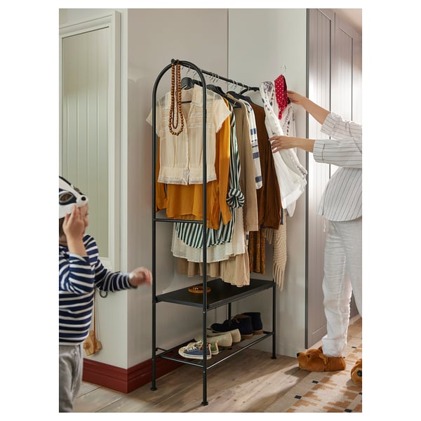 GRÅFJÄLLET حامل ملابس مع تخزين للأحذية, فحمي, 90x36x175 سم