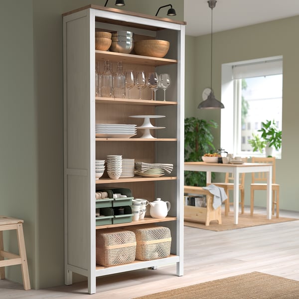 HEMNES مكتبة, أبيض/بني فاتح, 90x197 سم