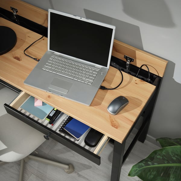 HEMNES مكتب بدرجين, أسود-بني/بني فاتح, 120x47 سم