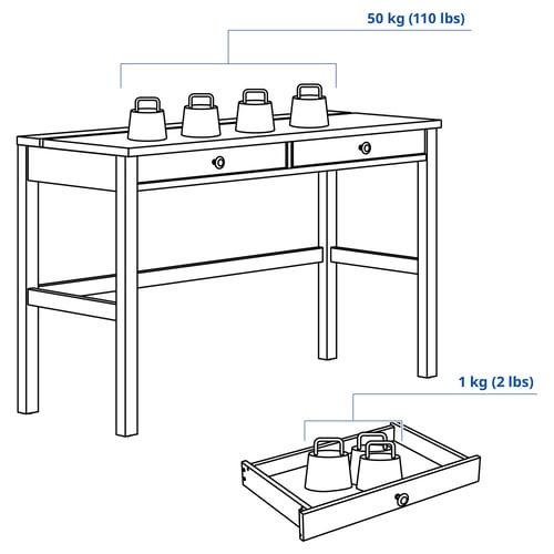 HEMNES مكتب بدرجين, أبيض/بني فاتح, 120x47 سم