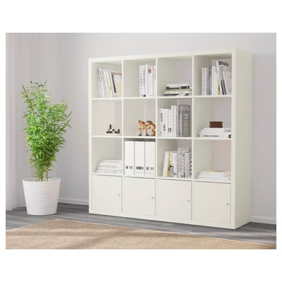 KALLAX وحدة أرفف مع 4 تركيبات داخلية, أبيض, 147x147 سم