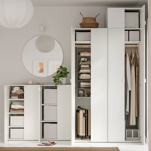 LASTARE تشكيلة دولاب ملابس., أبيض/مع وحدة لزيادة الارتفاع, 240x62x237 سم