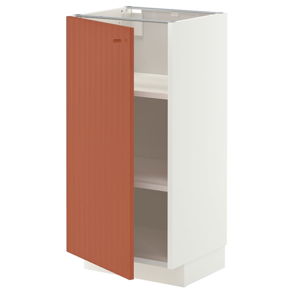 METOD خزانة قاعدة مع أرفف, أبيض/Terrsjö نقش مموج بني-أحمر, 40x37 سم