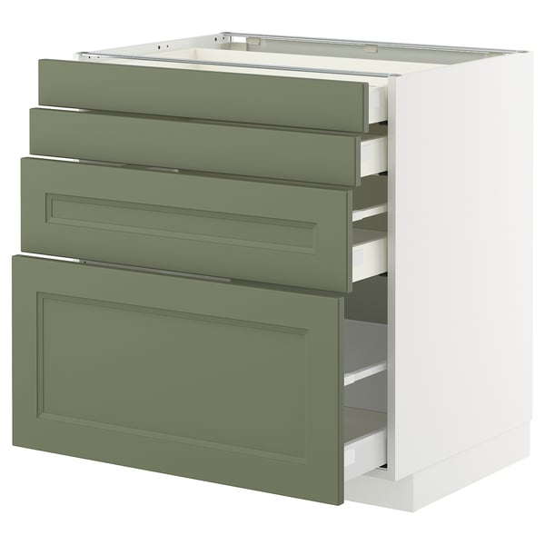 METOD / MAXIMERA خزانة قاعدة 4 واجهات/4 أدراج, أبيض/Axstad رمادي-أخضر, 80x60 سم