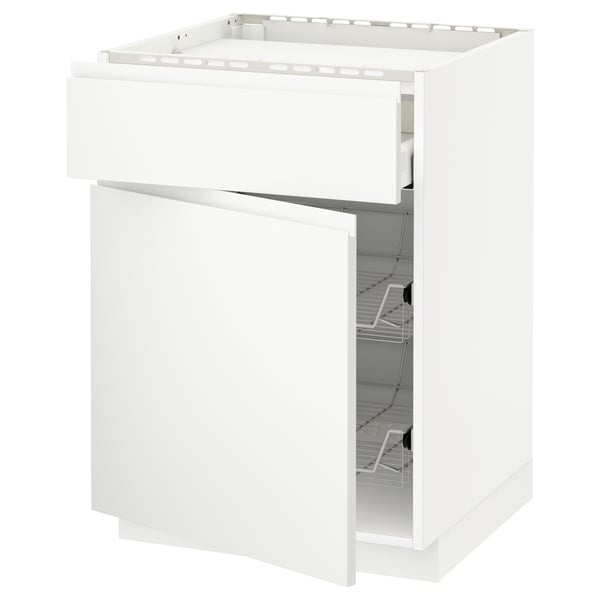 METOD / MAXIMERA خزانة قاعدة لموقد/درج/ 2 سلال سلكية, أبيض/Voxtorp أبيض مطفي, 60x60 سم