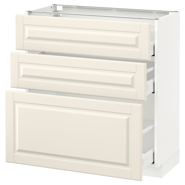 METOD / MAXIMERA خزانة أساسية مع 3 أدراج, أبيض/Bodbyn أبيض-عاجي, 80x37 سم