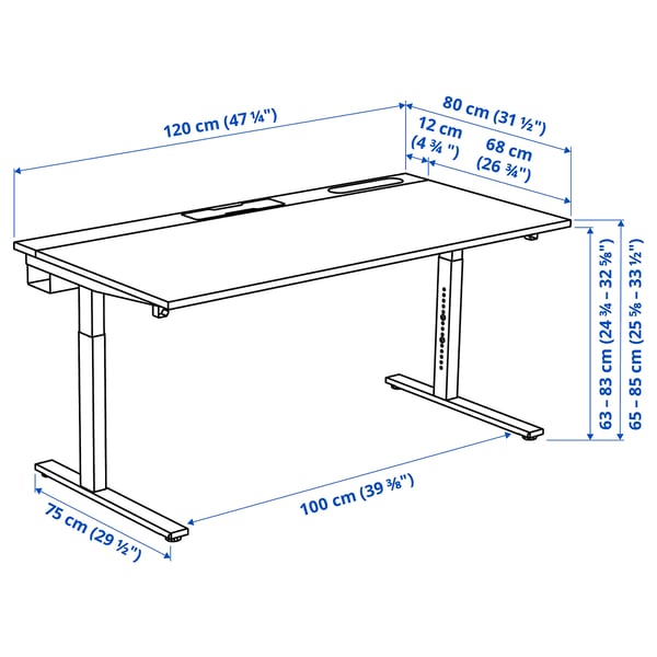 MITTZON مكتب, قشرة بتولا/أبيض, 120x80 سم