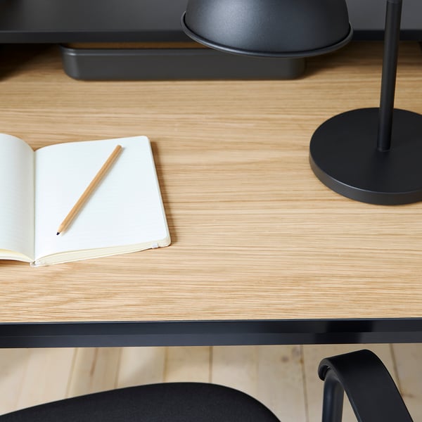 MULLSJÖ مكتب وكرسي, قشرة سنديان/رمادي غامق