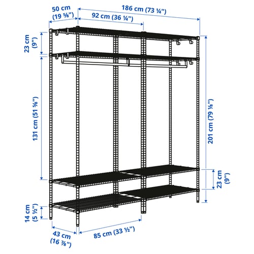 OLAUS وحدة رف مع ماسورة تعليق ملابس, مجلفن, 186x50x201 سم
