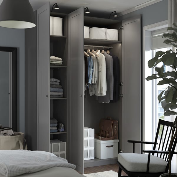 PAX / GULLABERG تشكيلة دولاب ملابس., رمادي غامق/رمادي غامق, 150x60x236 سم