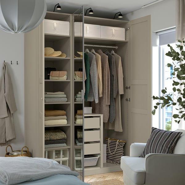 PAX / KAMMARTORP/TYSSEDAL تشكيلة دولاب ملابس., رمادي-بيج/رمادي-بيج زجاج مرايا, 150x60x236 سم