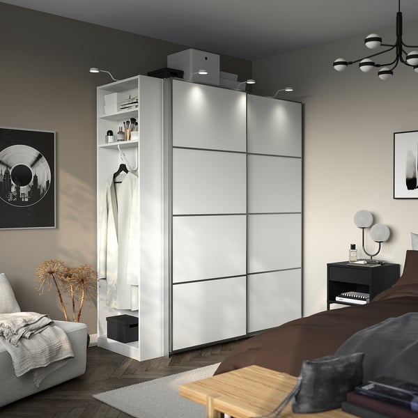 PAX / MEHAMN دولاب ملابس مع أبواب سحّابة, أبيض الومينيوم/أبيض أبيض, 170x66x201 سم