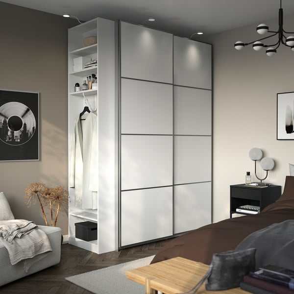 PAX / MEHAMN دولاب ملابس مع أبواب سحّابة, أبيض الومينيوم/أبيض أبيض, 170x66x236 سم