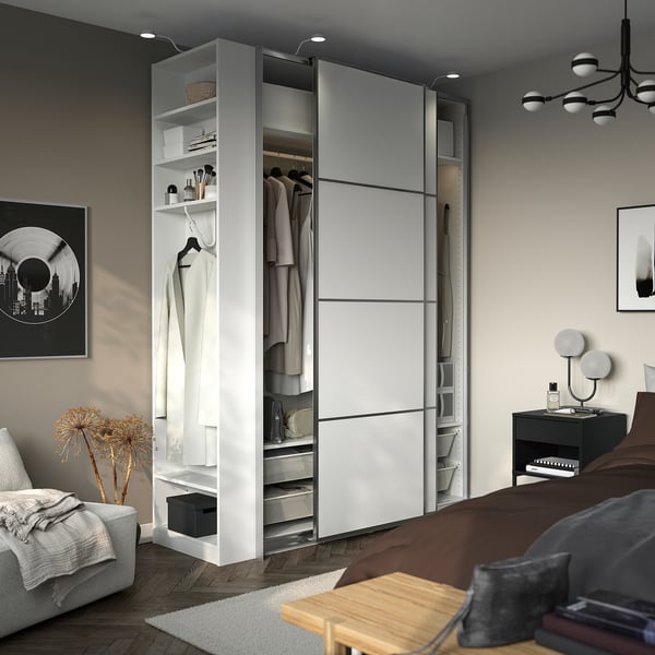 PAX / MEHAMN دولاب ملابس مع أبواب سحّابة, أبيض الومينيوم/أبيض أبيض, 170x66x236 سم