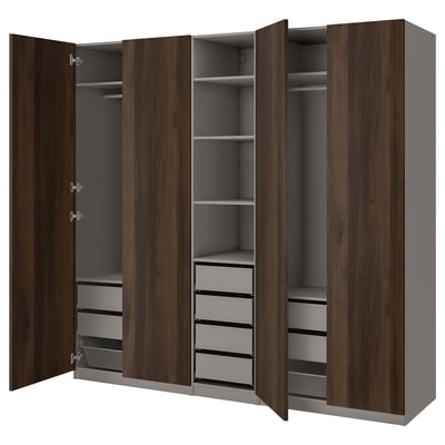 PAX / STORKLINTA تشكيلة دولاب ملابس., رمادي غامق/بني غامق مظهر سنديان مصبوغ, 250x60x236 سم
