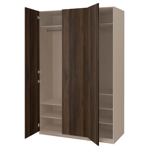 PAX / STORKLINTA تشكيلة دولاب ملابس., رمادي-بيج/بني غامق مظهر سنديان مصبوغ, 150x60x236 سم