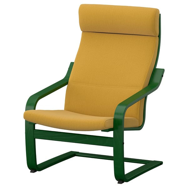 POÄNG كرسي بذراعين, أخضر غامق/Kelinge أصفر غامق