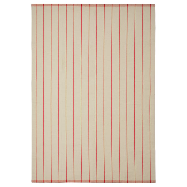 RIDSTIG سجادة، غزل مسطح, أبيض-عاجي/أحمر, 170x240 سم