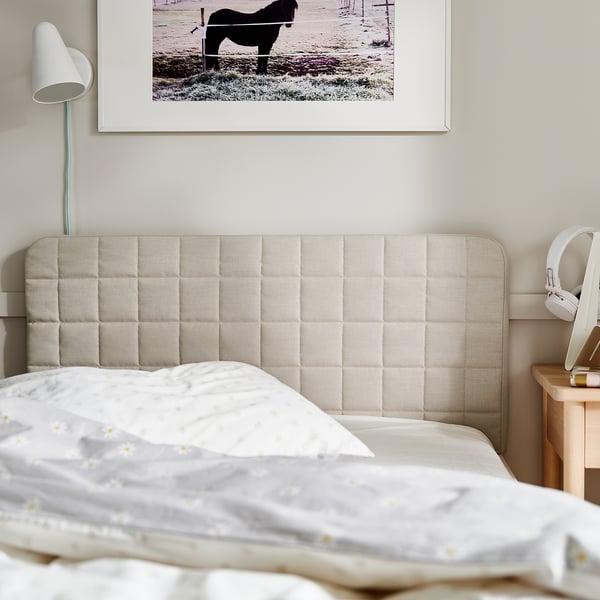 SLÄKT هيكل سرير, يشمل لوح الرأس/Vissle بيج, 90x200 سم