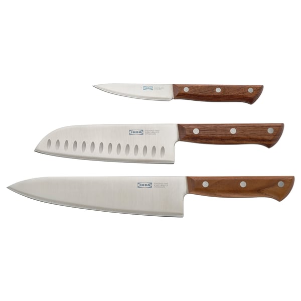 VARDAGEN طقم سكاكين 3 قطع., ستينلس ستيل/شجرة الجوز