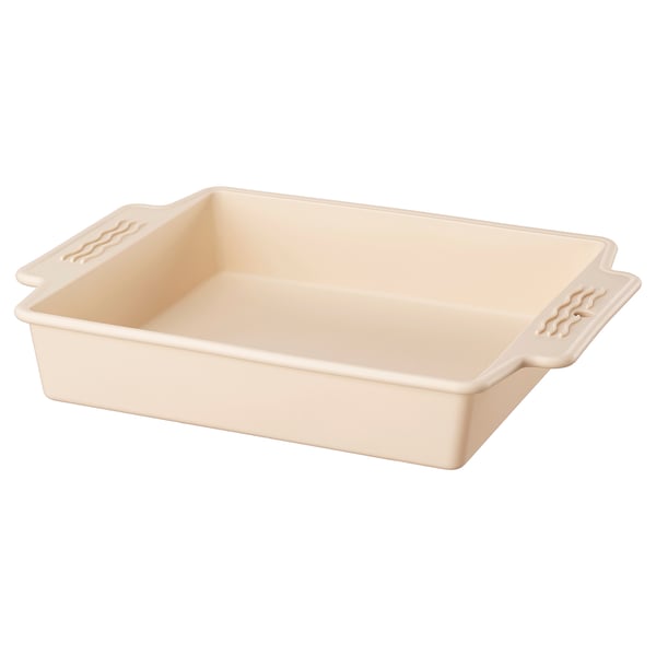 BAKTIDER beige silicone cake pan with two handles, square shape, easy to clean.