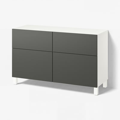 BESTÅ Storage combination w doors/drawers, white/Lappviken/Stubbarp dark grey, 120x42x74 cm