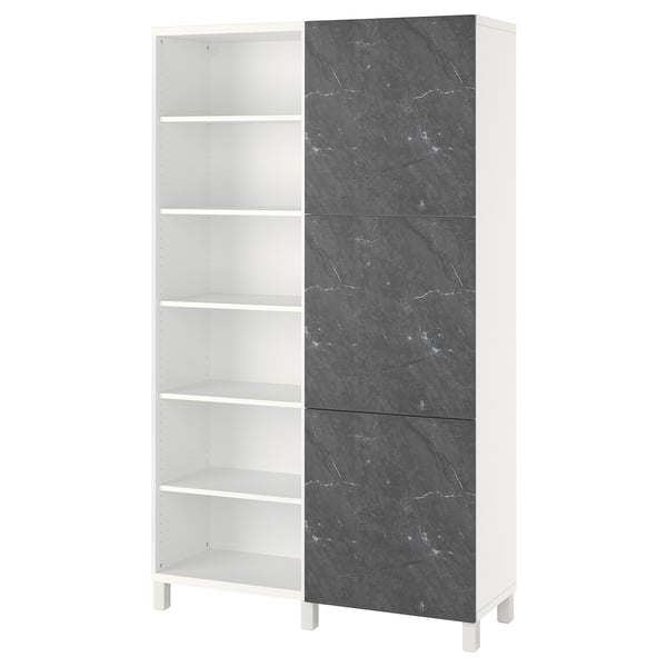 White & grey marble BESTÅ bookcase; 5 adjustable shelves; modern, sleek design.
