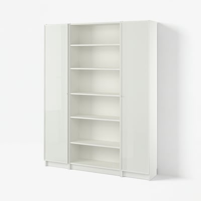BILLY / HÖGBO Bookcase combination w glass doors, white, 160x202 cm